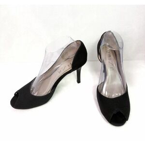 Unisa Peep Toe Heels Womens 7.5 Black Textile Pumps Stiletto Classic Jubilee6